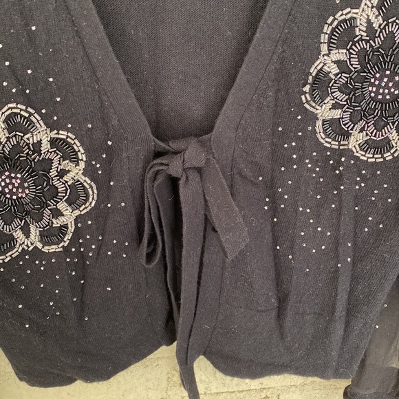 Karen Kane Vintage Tie Waist Black Beaded Cardigan. Size S - Picture 3 of 7